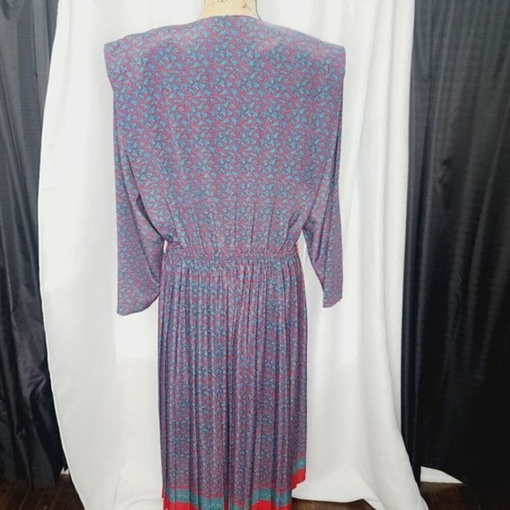 Vintage 90s Colorful Paisley Pleated Skirt Shirt Waist dress - Picture 5 of 16